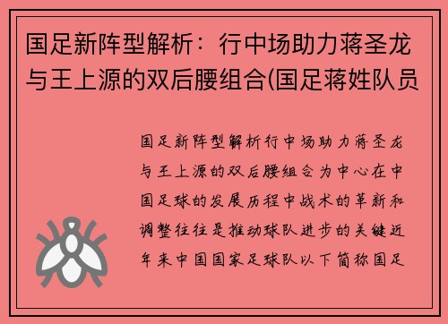 国足新阵型解析：行中场助力蒋圣龙与王上源的双后腰组合(国足蒋姓队员)